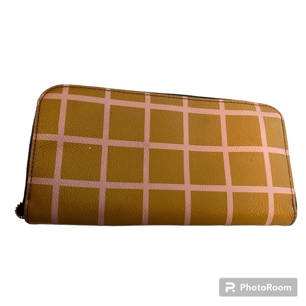 FOSSIL YELLOW & PINK PLAID ZIP UP WALLET